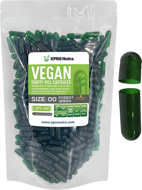 Cápsulas Express Talla 00 Verde Bosque Vacías Veganas Cápsulas Vegetarianas Vegetarianas