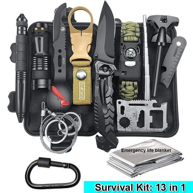 13 en 1 Kit de survie de camping en plein air d'urgence, équipement de survie en