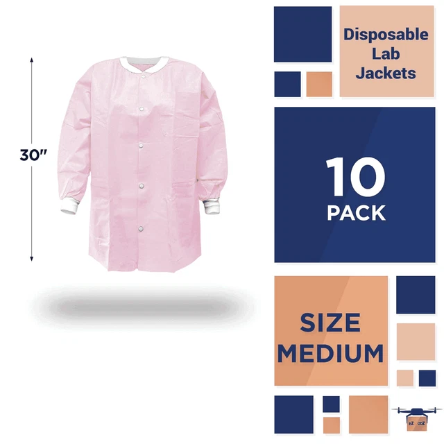 Disposable Lab Jackets 30” Long Medium Light Pink SMS Disposable Jackets 10 50