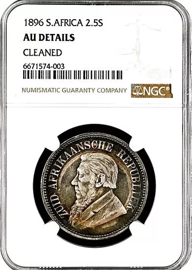 1896 South Africa 2  1/2 Shilling Half Crown Silver Coin NGC AU DETAILS