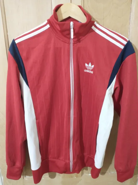 Vintage Adidas Red Track Jacket 3 Stripe Full Zip Tracksuit Top Mens Size S