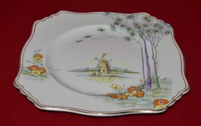 Vintage 1934-1950 ROYAL WINTON England 8.75" Plate HP Windmill Floral & Trees