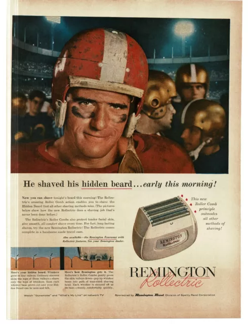 1956 Remington Rollectric Electric Shaver Razor football player Vintage Print Ad
