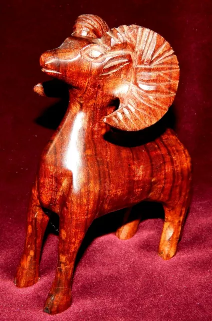 Vintage Hand Carved Polished Solid Rosewood Ram (Big Horn Sheep)-Stunning Color!