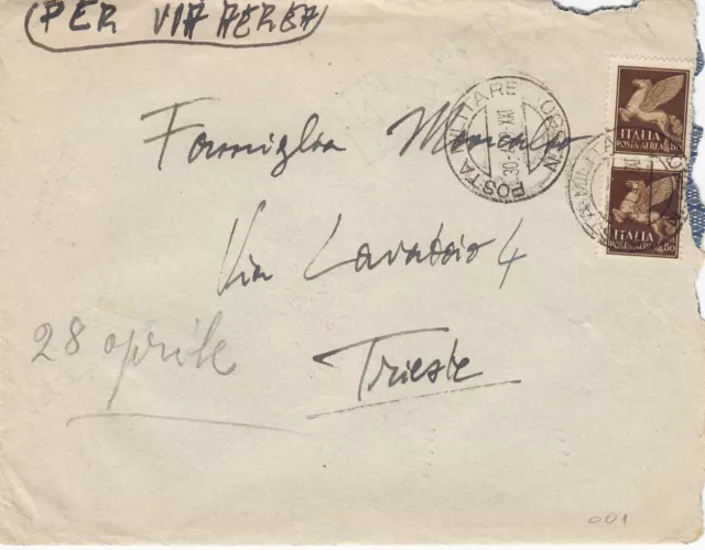 (B026) b. via aerea aff. da POSTA MILITARE N. 550  del 30/4/1943 per Trieste