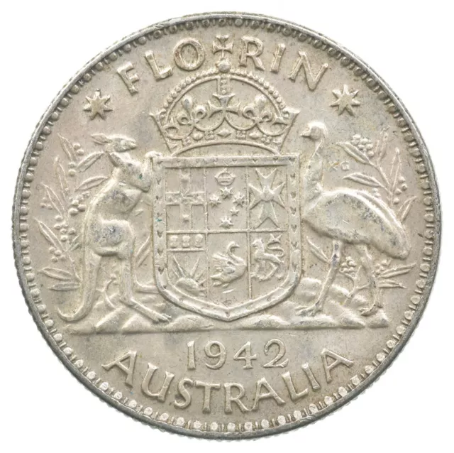 SILVER - WORLD Coin - 1942 Australia 1 Florin - World Silver Coin *094