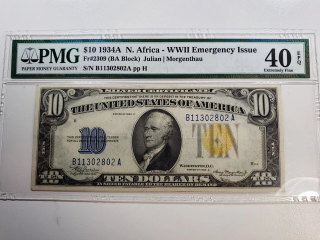 FR-2309 1934 A Series North Africa WWII $10 Silver Certificate *PMG 40 EPQ XF