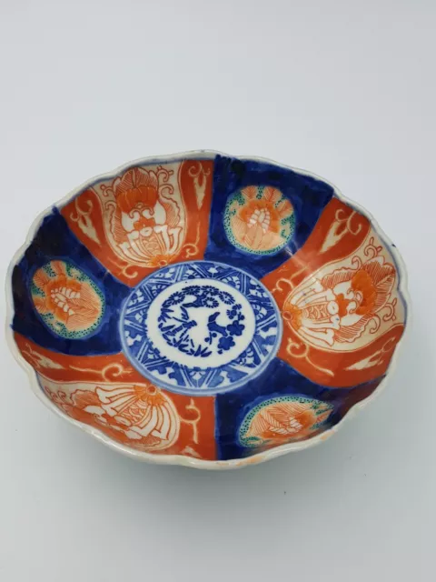 Plaque Imari Ancienne Porcelaine Chinoise Peinte À La Main Plat Bord Festonné Floral