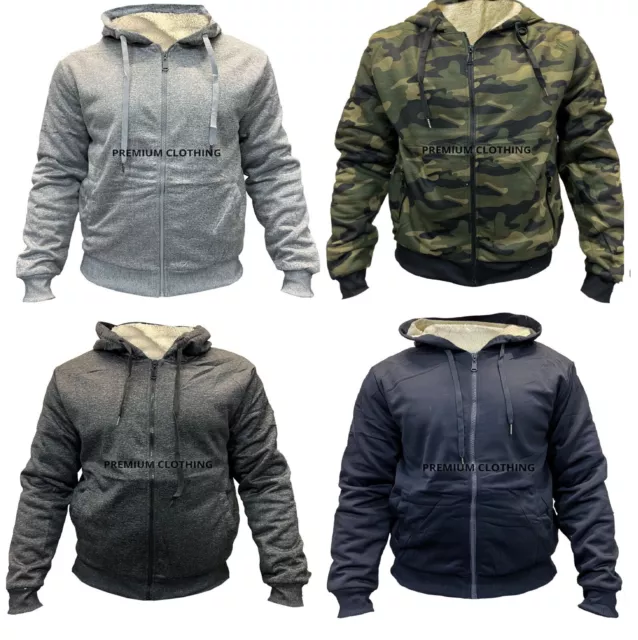 Mens Sherpa LINED Fleece Thermal Hooded Fur Jackets Thick EXTRA Warm Coat