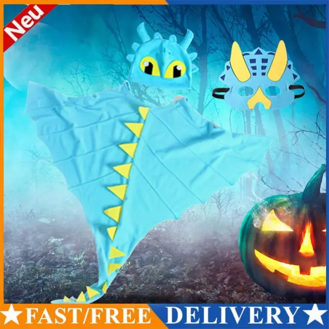 3 Pieces Dinosaur Cos Set Fleece Halloween Costume Cartoon Style for Boys Girls