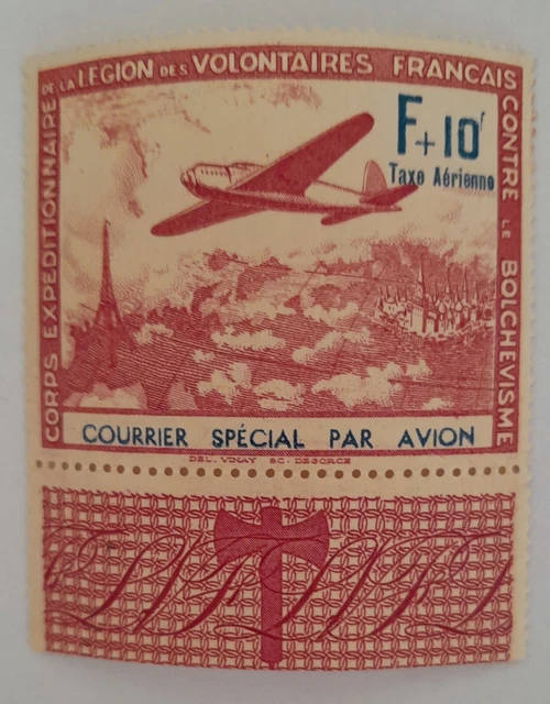 Timbre neuf  France, avec vignette. 1941 L V F Courrier spécial par avion  F+10F