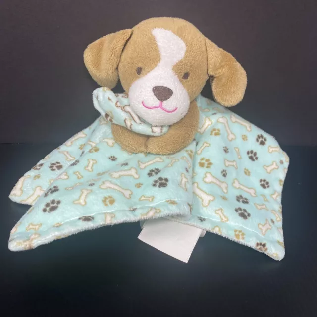 Costco Little Miracles Brown Dog Baby Lovey Security Blanket Blue Bones Paws