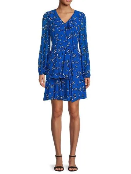 KARL LAGERFELD PARIS Dresses Women's Printed Ruffle Chiffon Dress, Blue ...