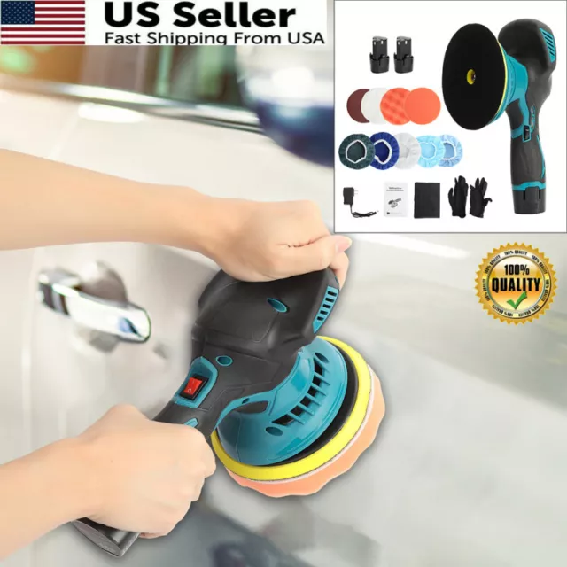 Cordless Dual Action Polisher Car Buffer Sander Orbital Polishing Machine Pad 6"