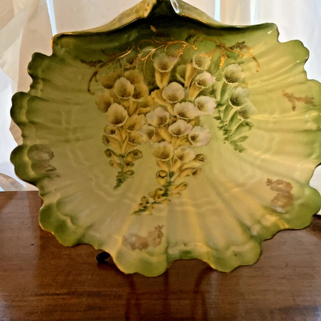 Antique Porcelain Shell Dish Hand Painted Flowers  Marked PT Germany With Crest