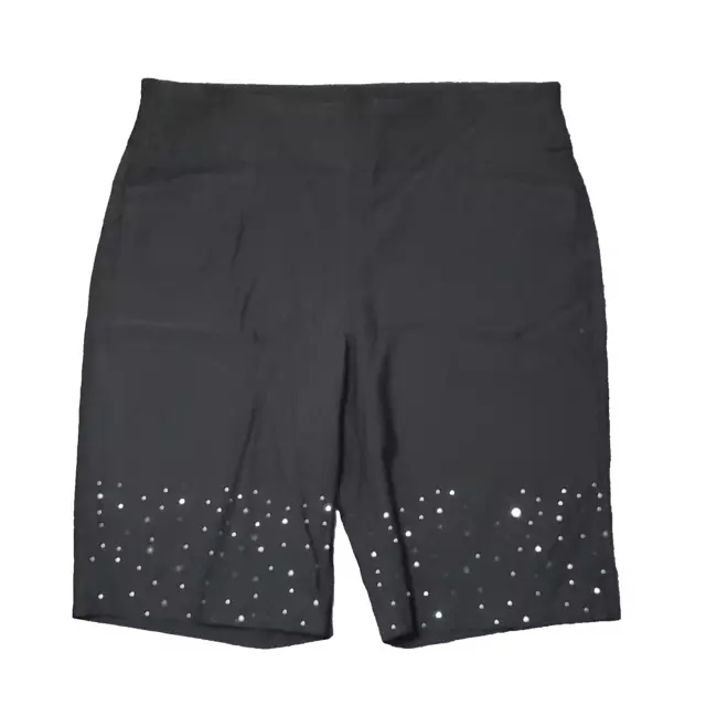 ATTYRE Shorts Womens 10 Black Bejeweled Bermuda Stretch Pull On Active Shorts