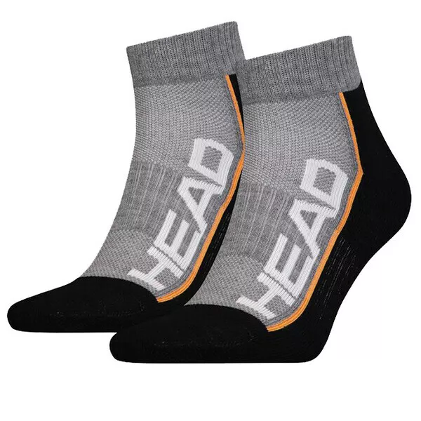 Head UNISEX Performance Quarter Socke 2er-Pack schwarz grau UK 2,5-5 NEU KOSTENLOS UK PP