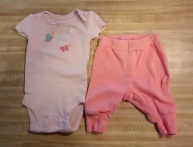 Carter's Baby Girl Size Preemie 100% Cotton Pink Sweet Sister Pants Set