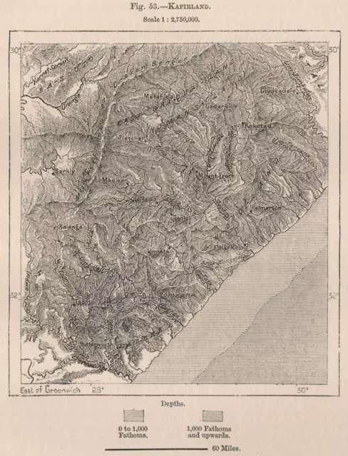 'Kafirland'. Eastern Cape. Kwazulu Natal. South Africa 1885 old antique map