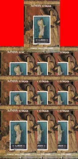 AJMAN / UAE 1972 POMPEII x10 S/s $$ WHOLESALE $$ WALL PAINTINGS