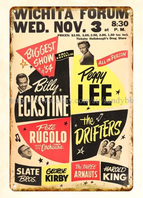 1954 Biggest Show Concert Poster Billy Eckstine Peggy Lee metal tin sign