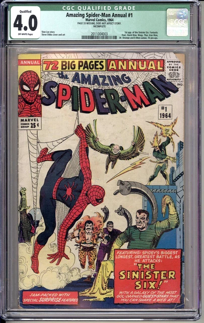 Amazing Spider-Man  - Vol 1,  Marvel 1964  Annual #1 - CGC 4.0 Qualified