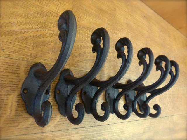 6 BROWN RUSTIC ELEGANT VINE 5" COAT HOOKS ANTIQUE-STYLE CAST IRON wall hardware