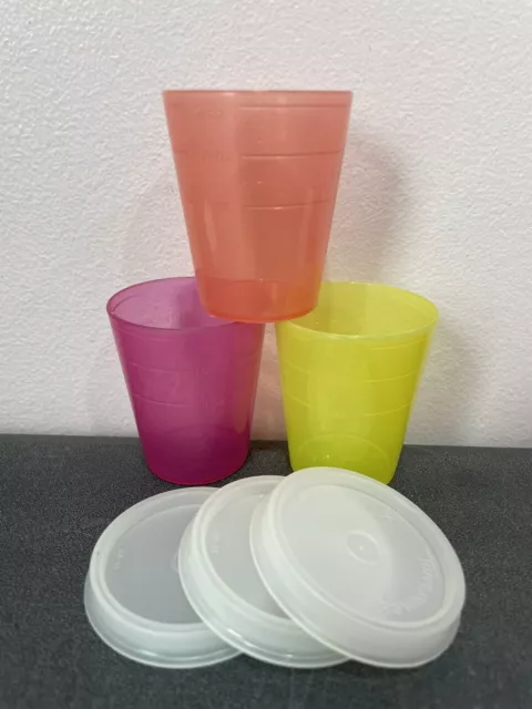 3 Tupperware MIDGET Dressing Containers PINK YELLOW PURPLE 4789 201 Sheer Lids