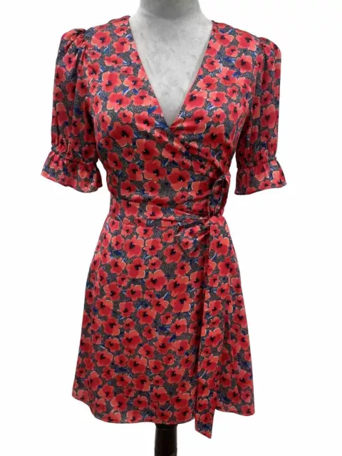 House Of Harlow Revolve Red Poppy Wrap Dress Size S Spring Flirty Puffy Sleeves