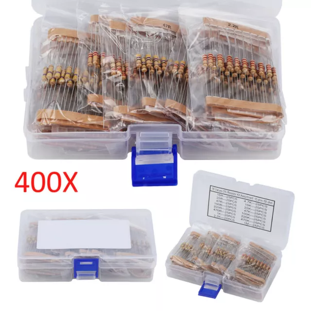 400pcs 16 Values 1/2W Metal Film Resistors Resistance Assortment Kit 5% Mix Pack