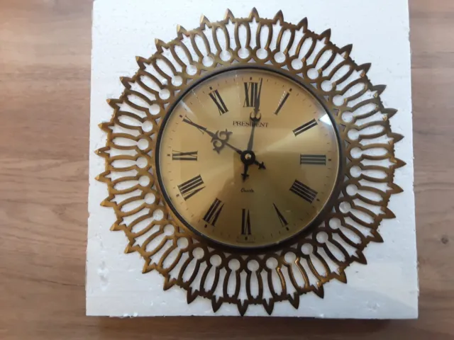 Vintage Retro Brass Sunburst PRESIDENT Wall Quartz Clock