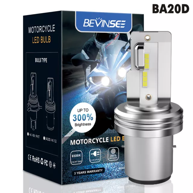 Bevinsee 1x BA20D S2 Ampoules LED de Phares pour Moto ATV 1500LM Blanc Lumière