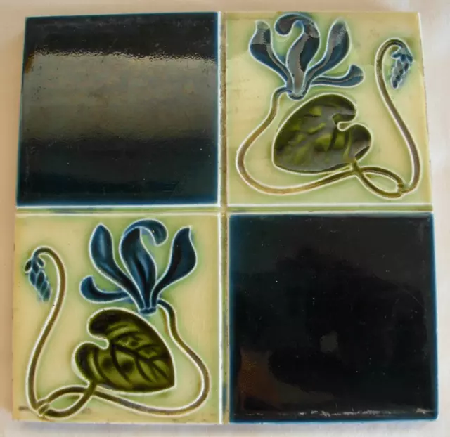 Antique Art Nouveau English Majolica Tile