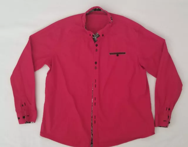 Men's Coofandy Long Sleeve Button Down - Red with Black/white paisley trim - XL