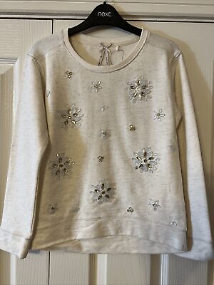 next girls aged 10 cream jumper with flower Diamontes detail Silver Fleck RRP£17