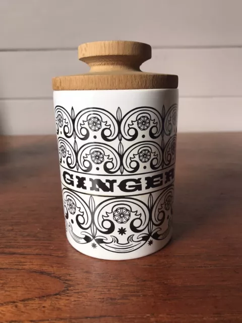 Retro Vintage Hornsea Scroll Ginger Canister And Wooden Lid England