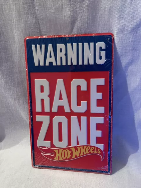 Hot Wheels Warning Racing Zone Metal Sign