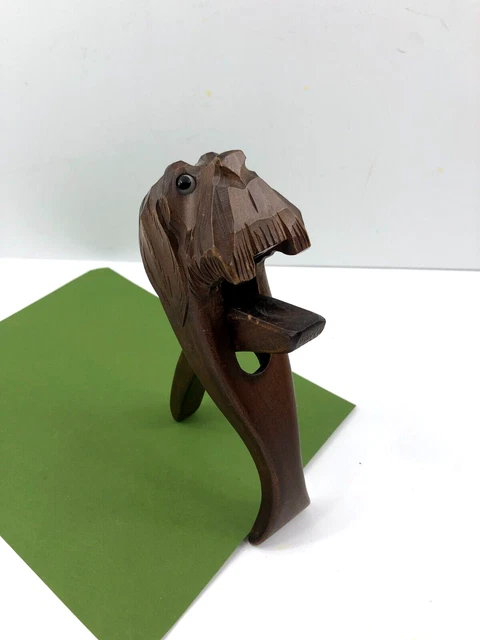 Vintage Large Hand Carved Wood Wooden Carved Dog Head Nut Cracker