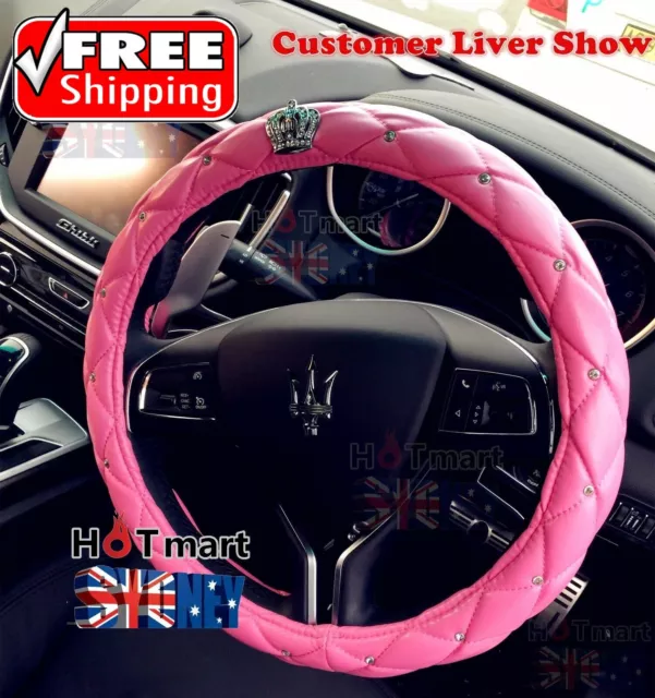 Car Steering Wheel Cover Pink Soft Leather Premium Car Steering wheel Covers