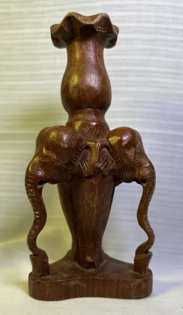 Vintage Teak Wood Hand Carved Elephant Candlestick Holder Boho Style
