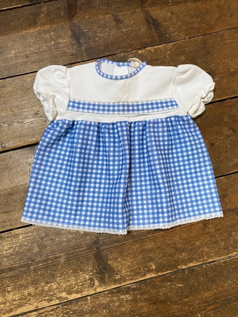 Abito vintage per bambine blu gingham età 6-9 mesi anni '60