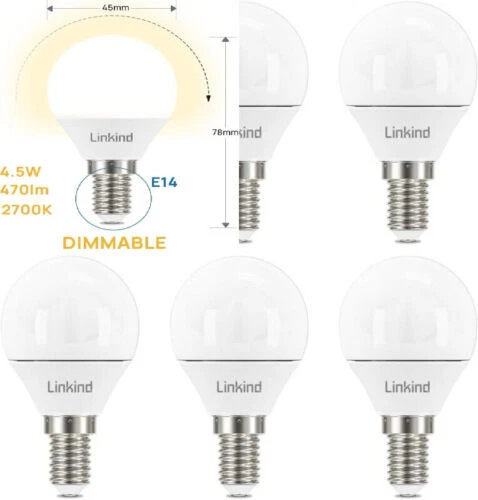 Linkind E14 LED Bulb, Golf Ball P45 Bulb Dimmable, Small Edison Screw...