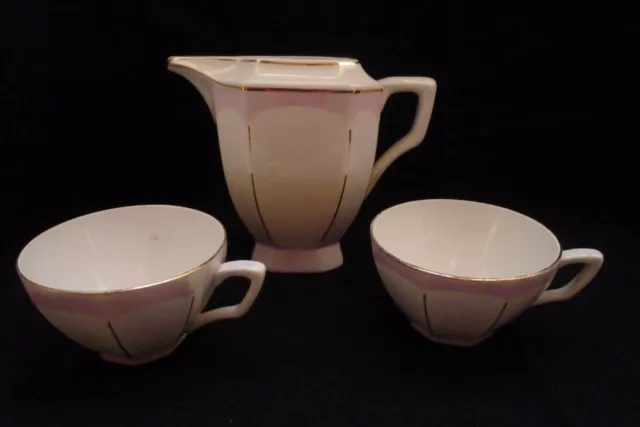 2 tasses à café et  pot à lait Art Déco Digoin Sarreguemines, French vintage