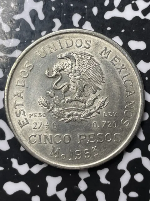 1953 Mexico 5 Pesos Lot#JP97 Large Silver! High Grade! Beautiful!