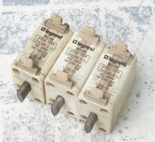 3x Legrand 0 163 50 016350 Cartouche à couteau 125A gG gL T00 500V. Lot de 3