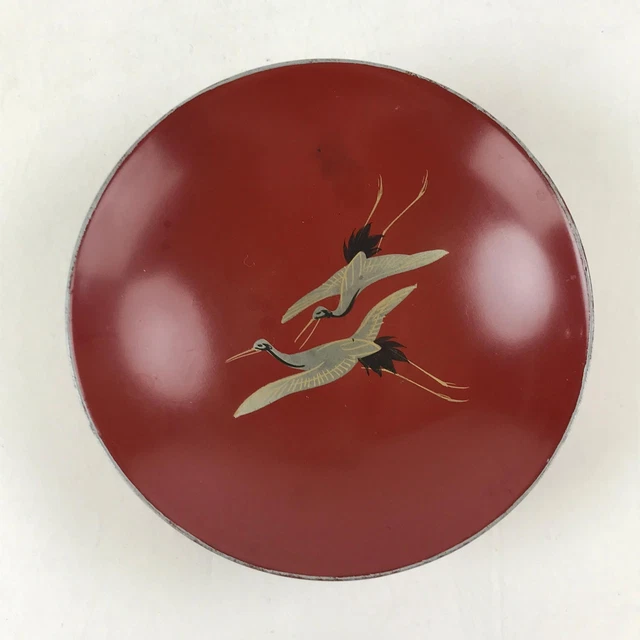 Antique Japanese Lacquered Sake Cup Sakazuki Red 2 Cranes Guinomi Ochoko G79