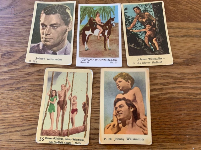 5 Johnny Weissmuller  trading cards - Dutch gum