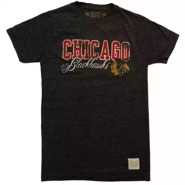 Chicago Blackhawks Rétro Marca Carbone Grigio Sbiadito Logo Ss Crew T-Shirt (S)