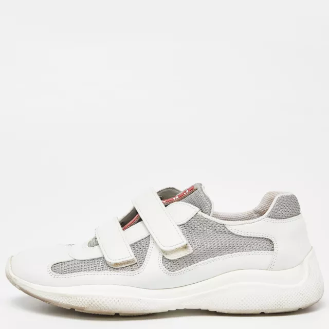 Prada Sport White Leather and Mesh Double  Strap Slip On Sneakers