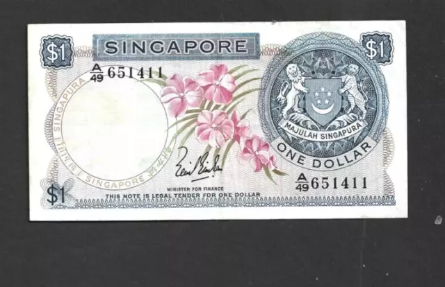 1 DOLLAR VERY FINE  BANKNOTE FROM  SINGAPORE 1967  PICK-1a